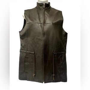 Vintage Marie Claire Brown Leather Zip Vest. Size Small